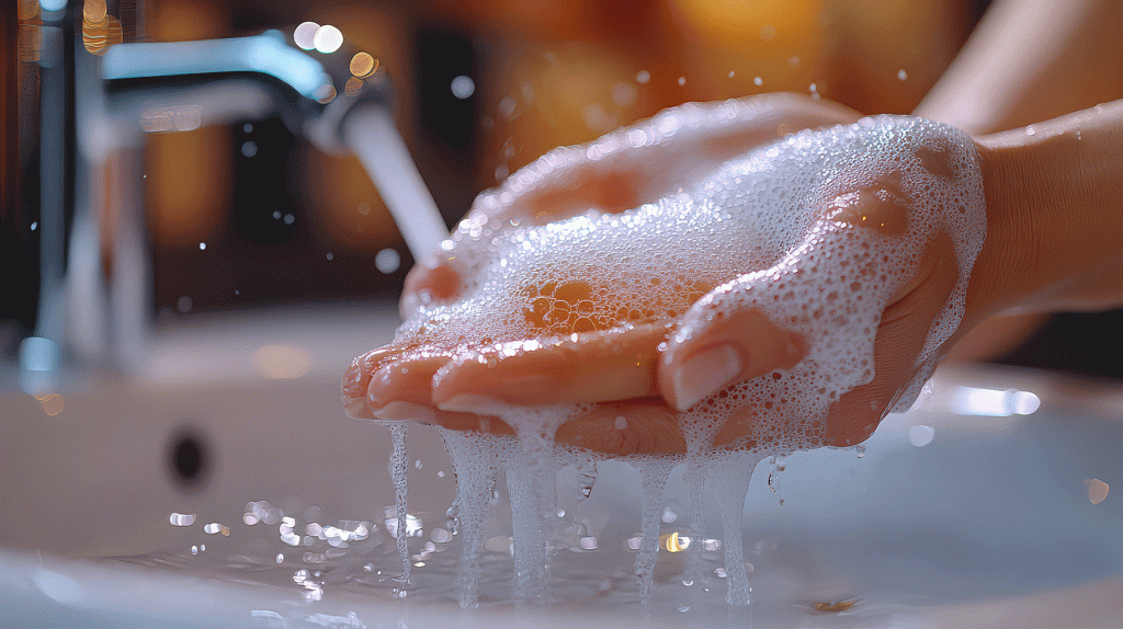 Hands being washed with soap