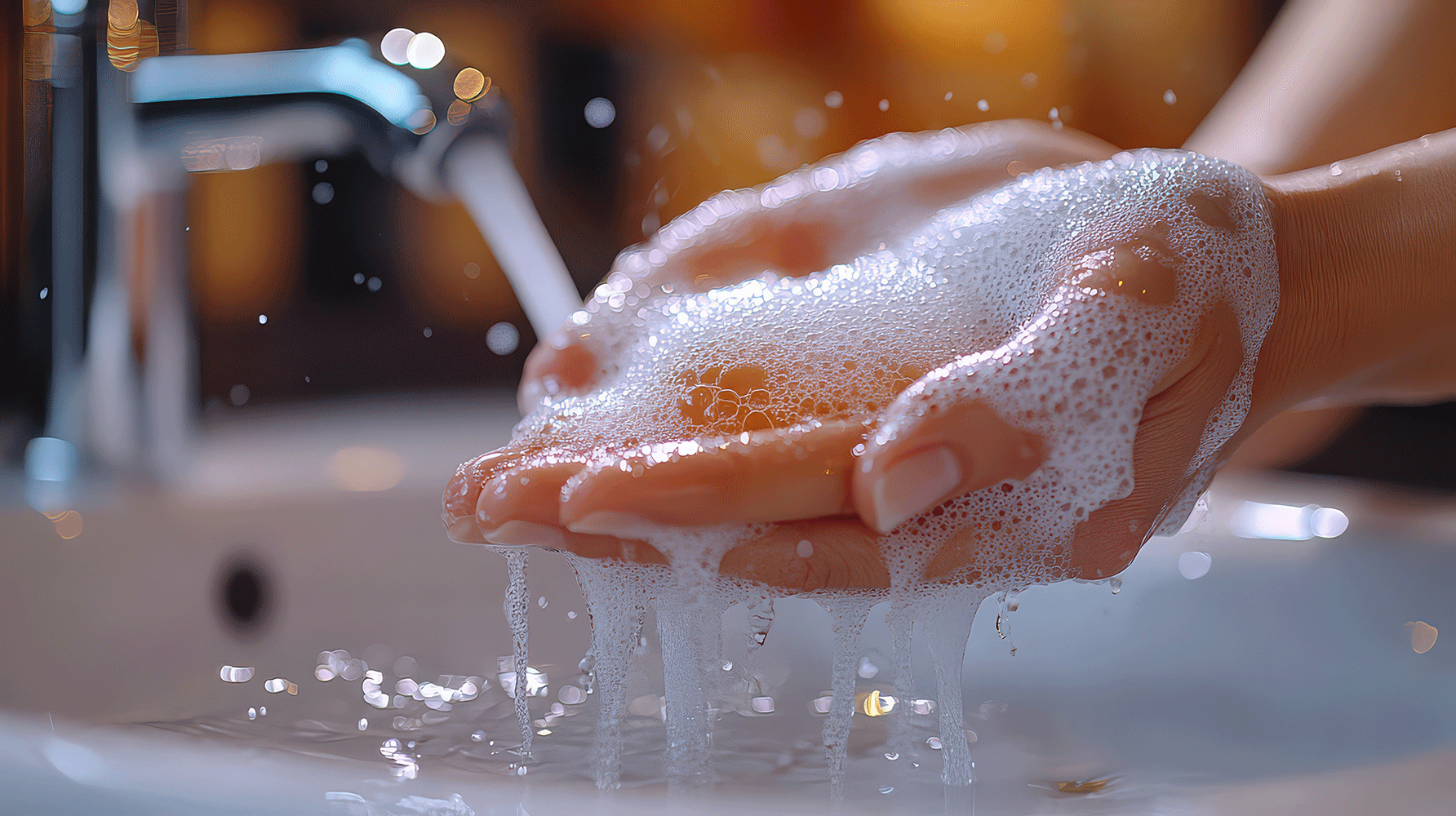 Hands being washed with soap