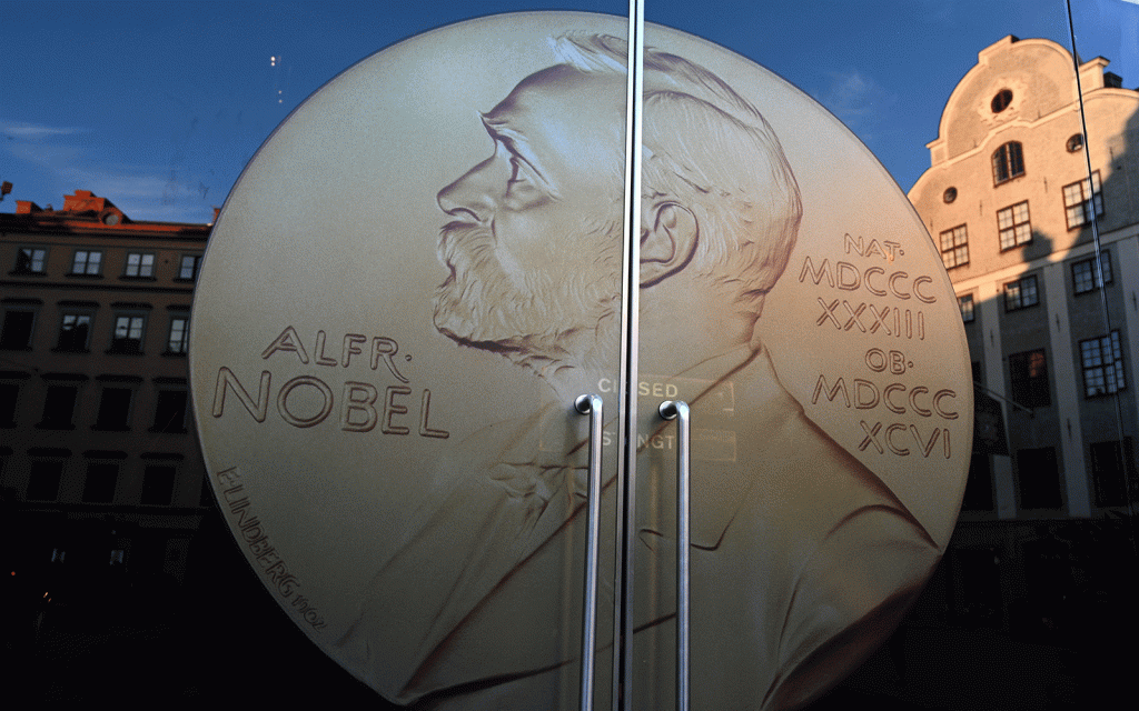 The doors of the Nobel Museum in Stockholm